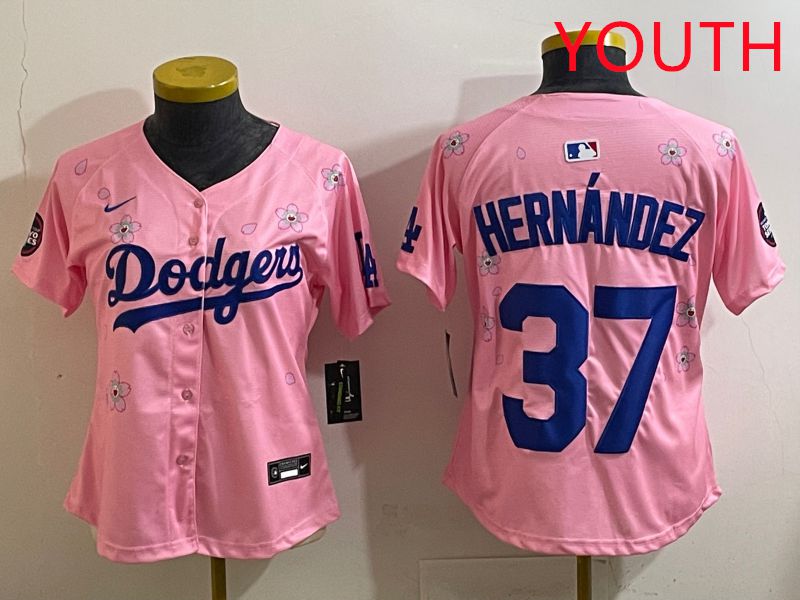 Youth Los Angeles Dodgers #37 Hernandz Pink Sakura Edition 2025 Nike MLB Jersey style 31